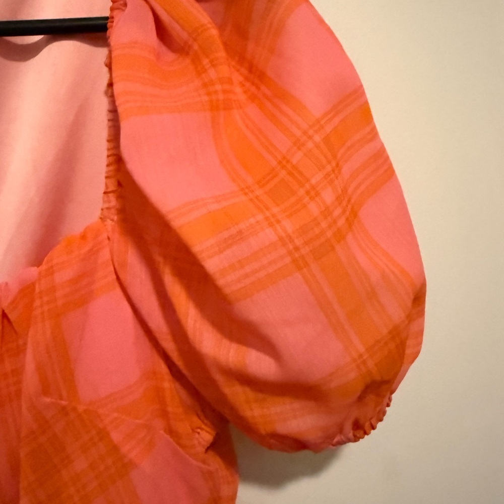 LIKELY Havana Plaid Mini Dress in pink and orange. - Picture 3 of 8